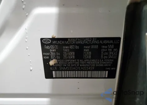 2020 Hyundai Santa Fe Sel из США, поврежденный, VIN 5NMS33AD1LH223459